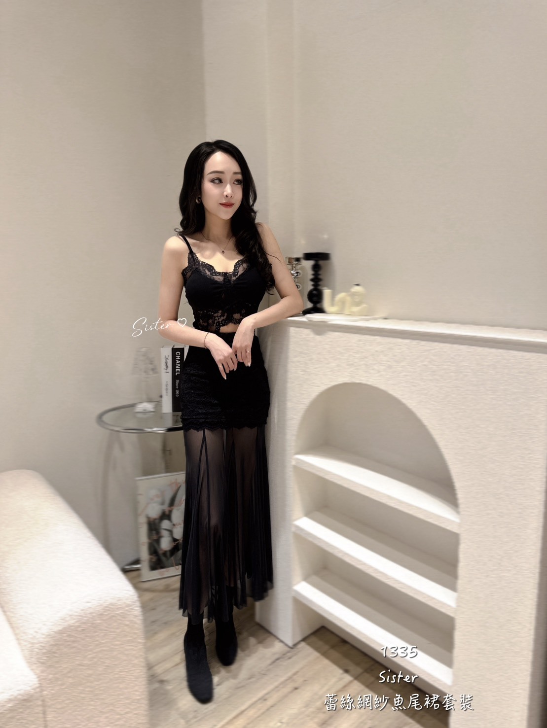 1335 蕾絲網紗魚尾裙套裝 (3)