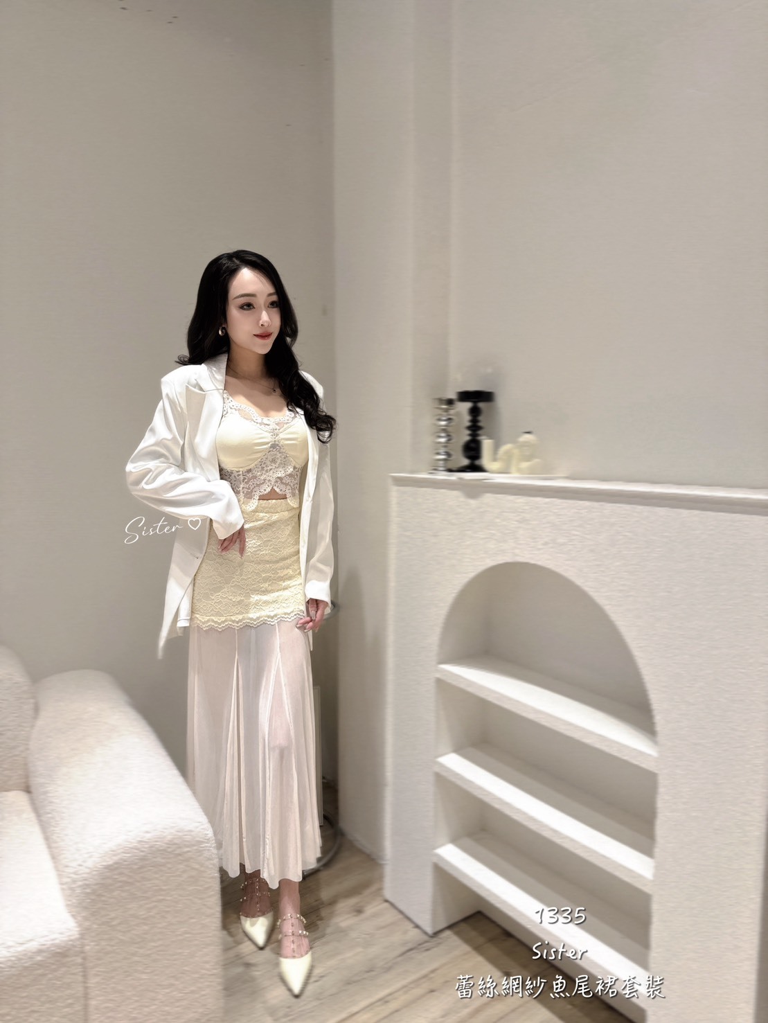 1335 蕾絲網紗魚尾裙套裝 (2)