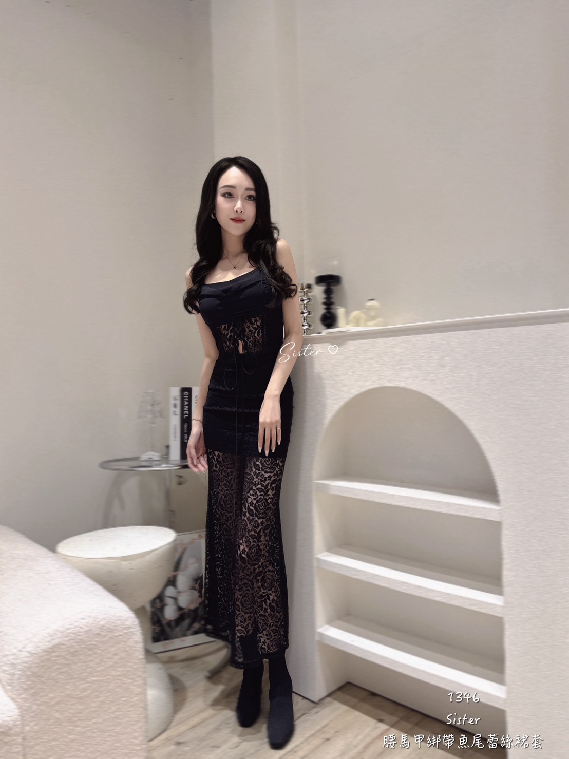 #1346 腰綁帶魚尾蕾絲裙套 (3)