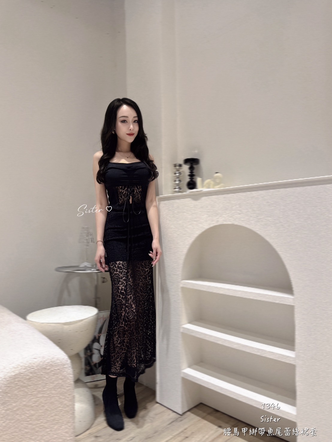 #1346 腰綁帶魚尾蕾絲裙套 (4)