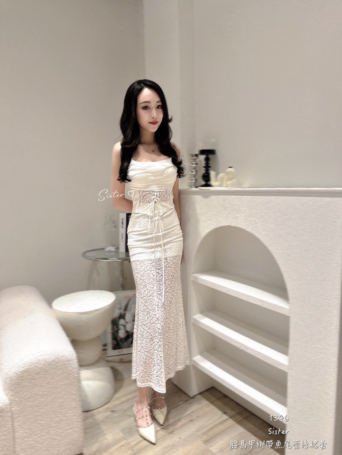 #1346 腰綁帶魚尾蕾絲裙套 (2)