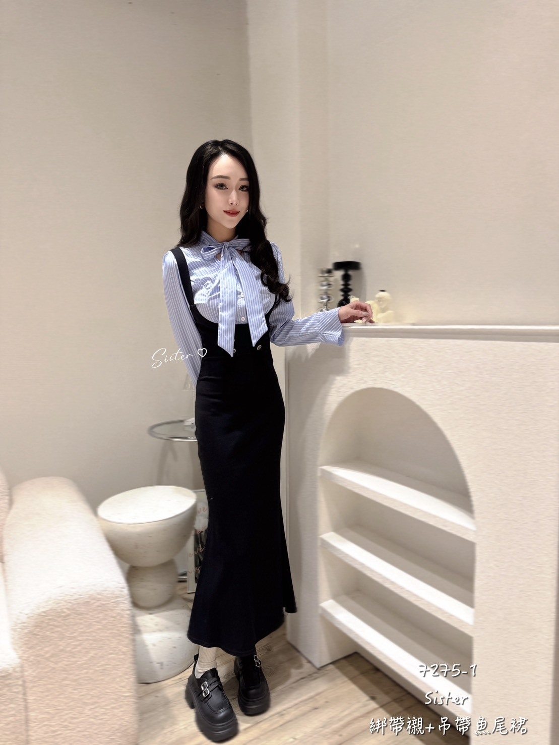 7275-1 綁帶襯+吊帶魚尾裙