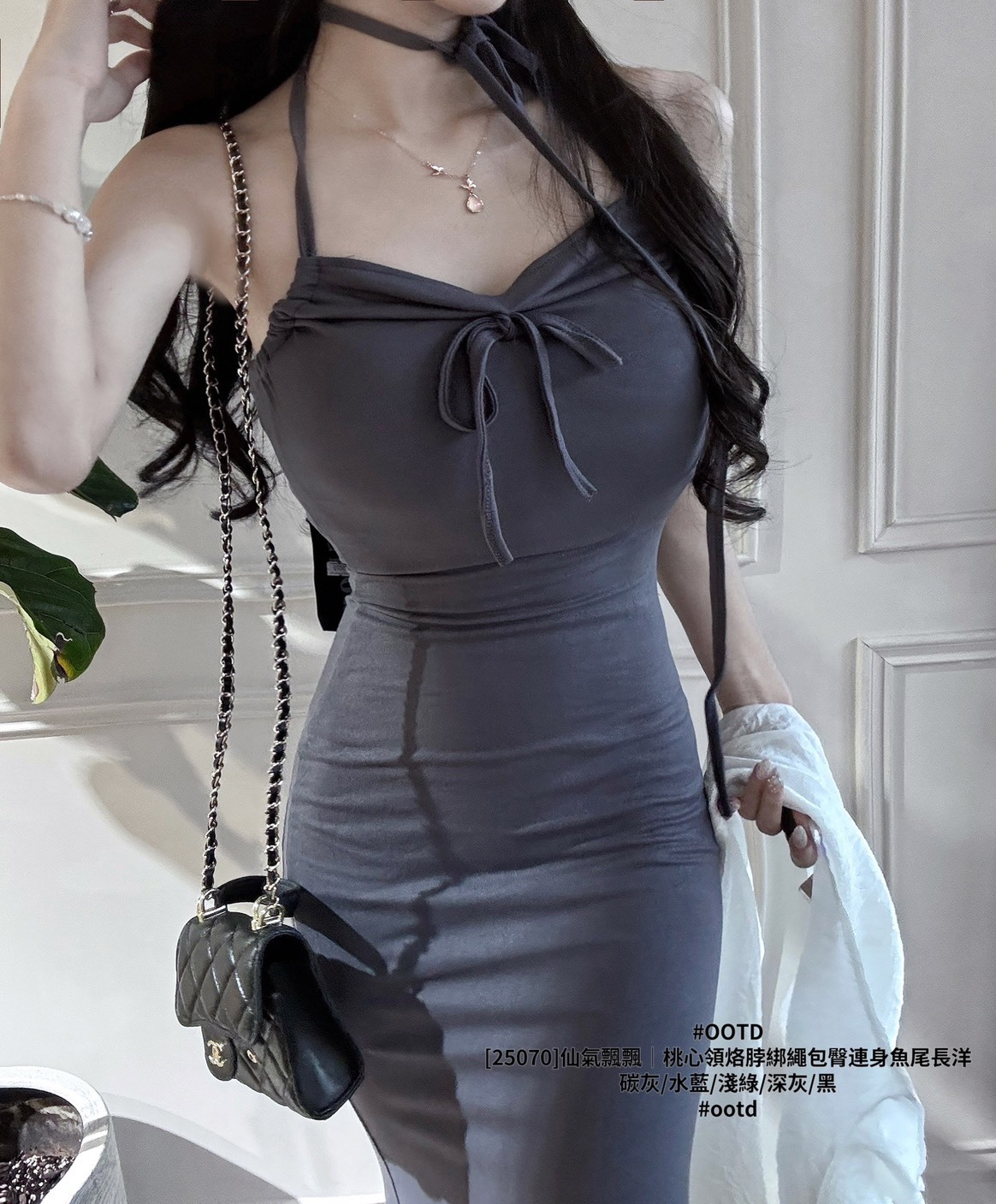 [25070]仙氣飄飄｜桃心領烙脖綁繩包臀連身魚尾長洋 (5)