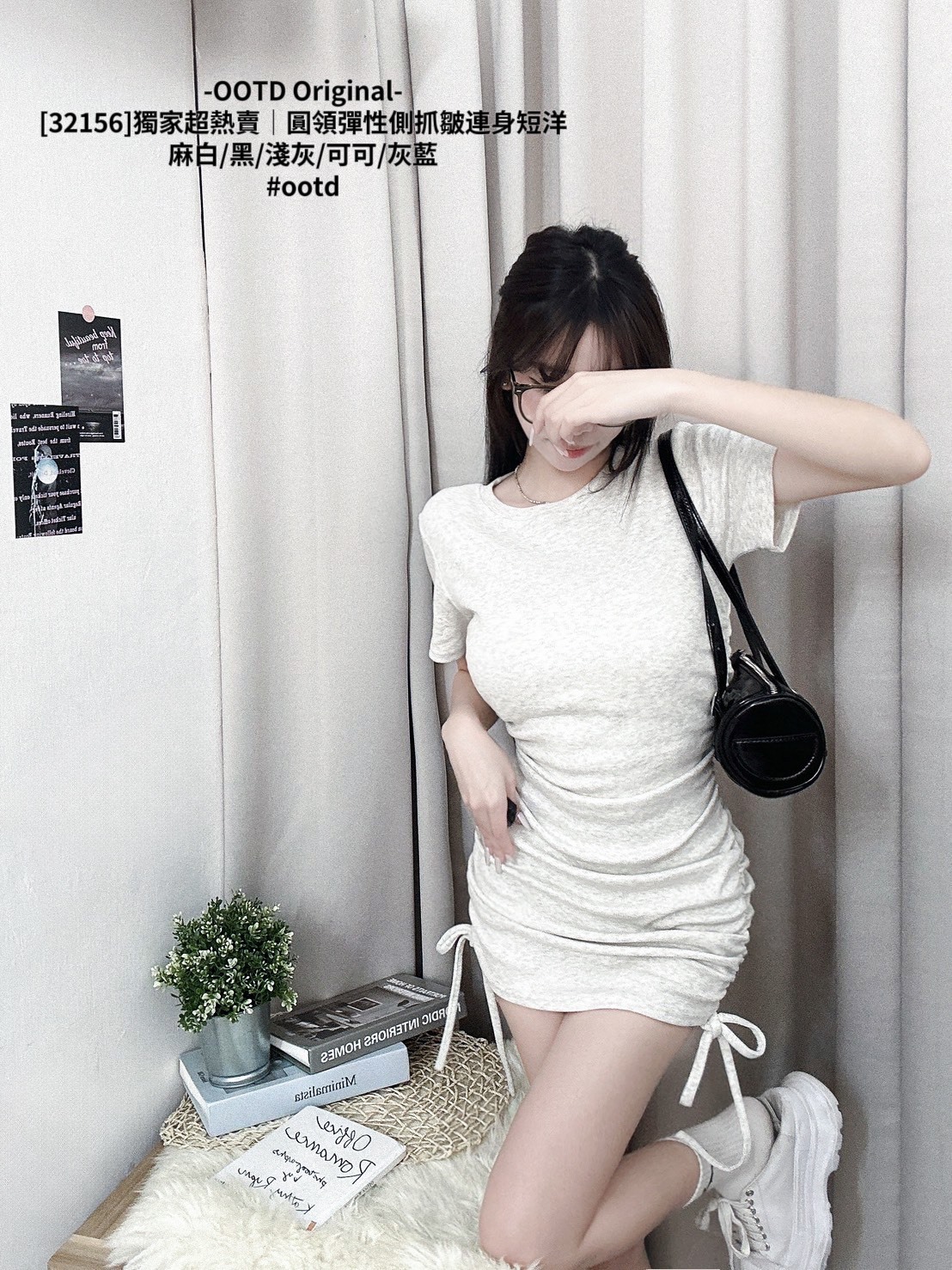 [32156]獨家超熱賣｜圓領彈性側抓皺連身短洋 (9)