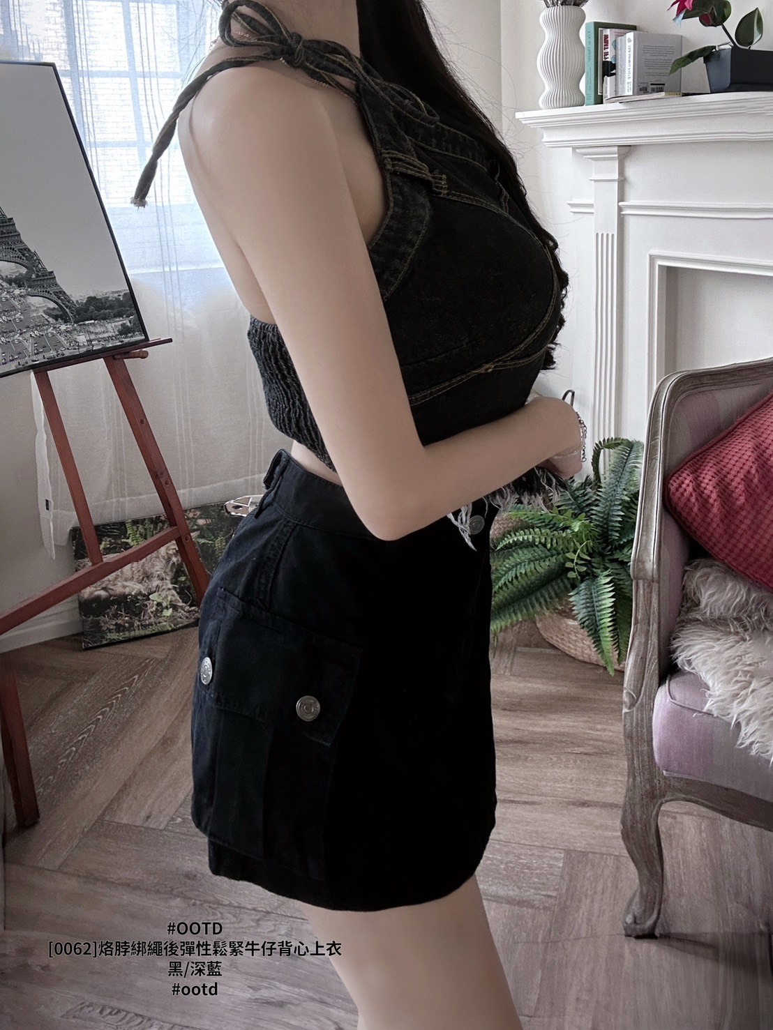[0062]烙脖綁繩後彈性鬆緊牛仔背心上衣 (8)