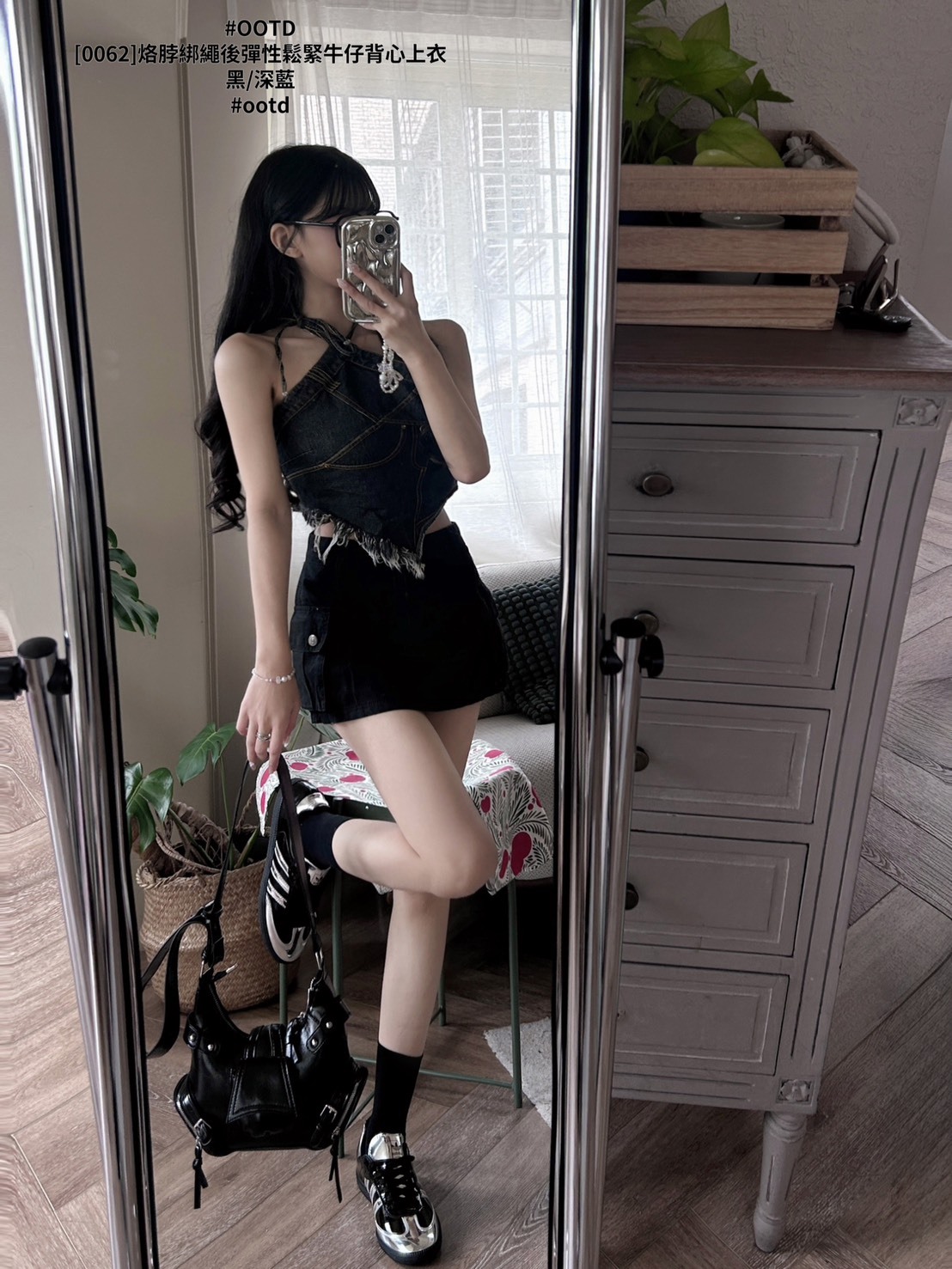 [0062]烙脖綁繩後彈性鬆緊牛仔背心上衣 (5)