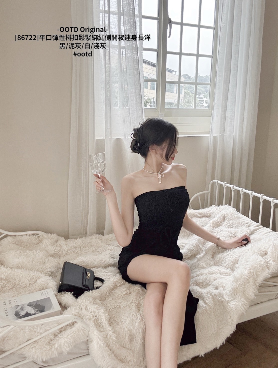 [86722]平口彈性排扣鬆緊綁繩側開衩連身長洋 (8)