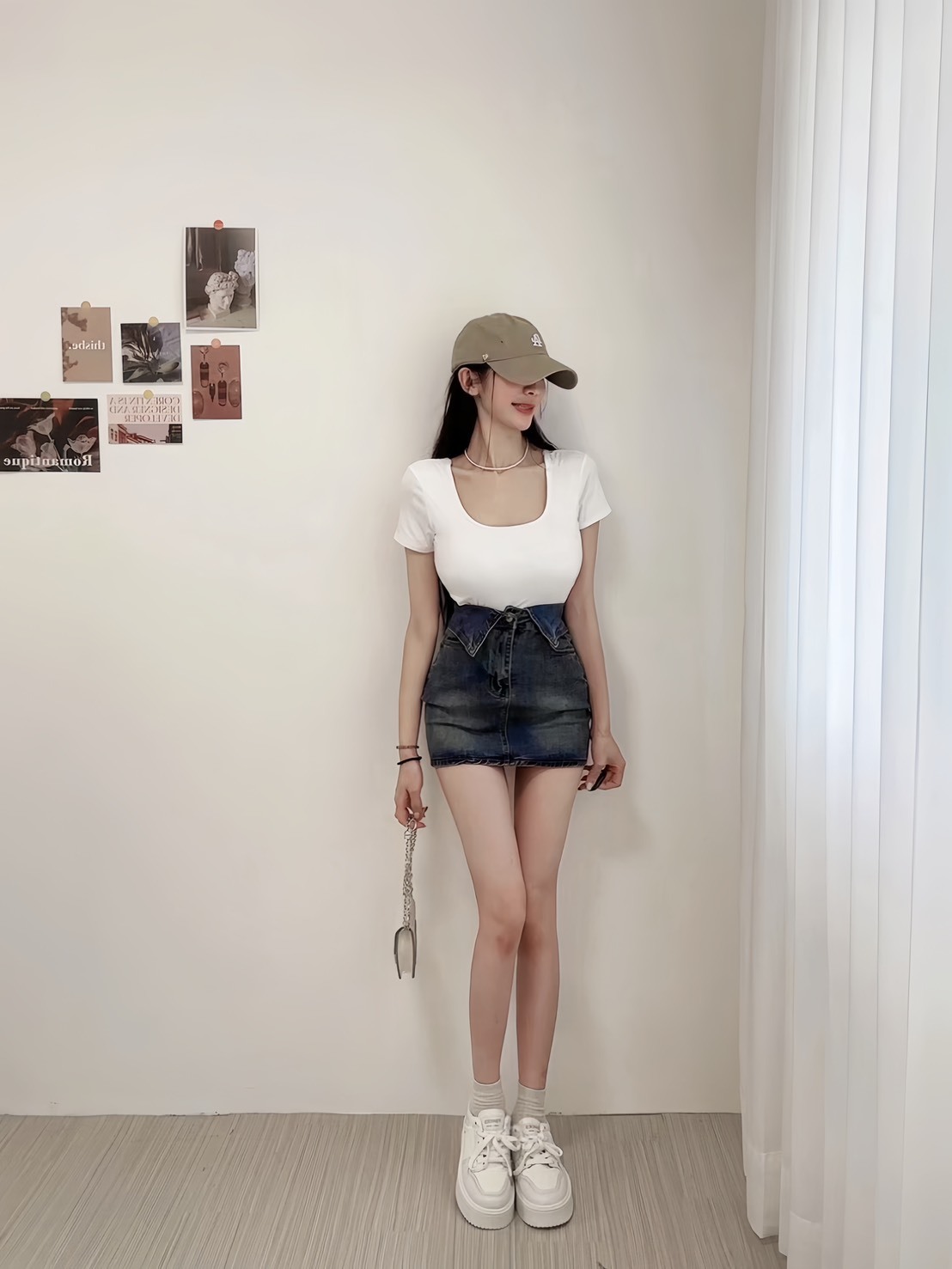 11161時髦又耐看反摺腰頭內裏褲包臀牛仔短裙 (5)