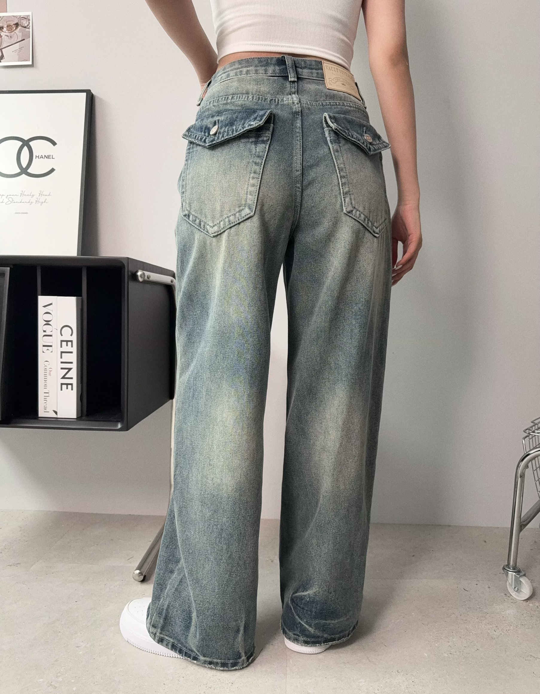 A611𝓐.𝓓𝓮𝓼𝓲𝓰𝓷『選品』美式復古水洗闊腿牛仔長褲 (2)