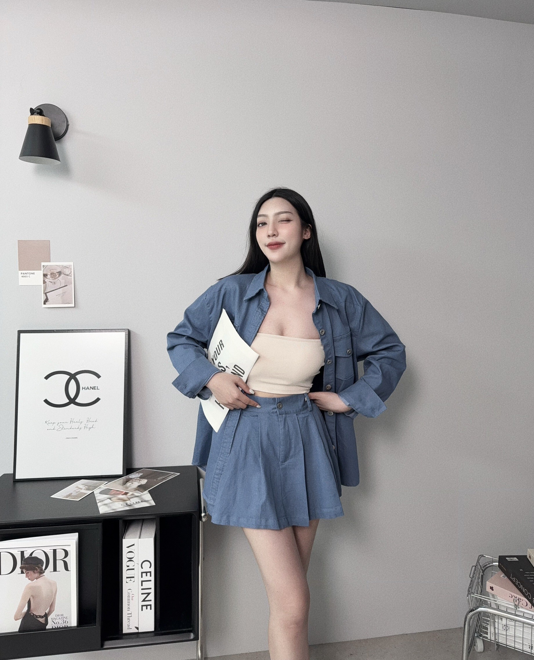 1002𝓐.𝓓𝓮𝓼𝓲𝓰𝓷『選品』韓版牛仔襯衫+高腰短裙 (3)