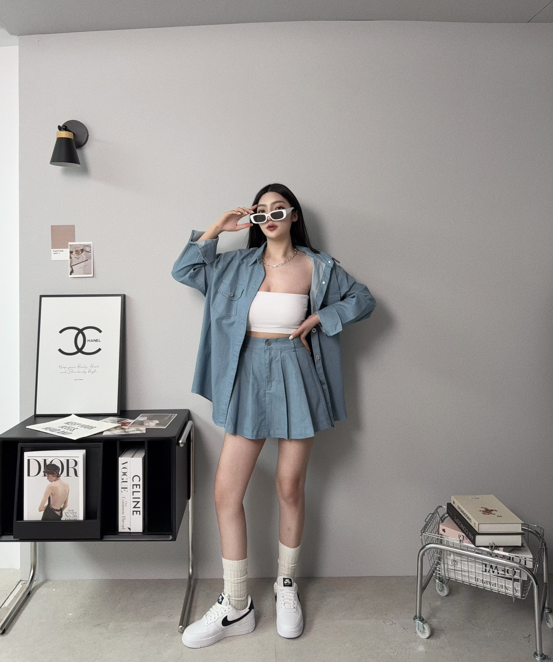 1002𝓐.𝓓𝓮𝓼𝓲𝓰𝓷『選品』韓版牛仔襯衫+高腰短裙