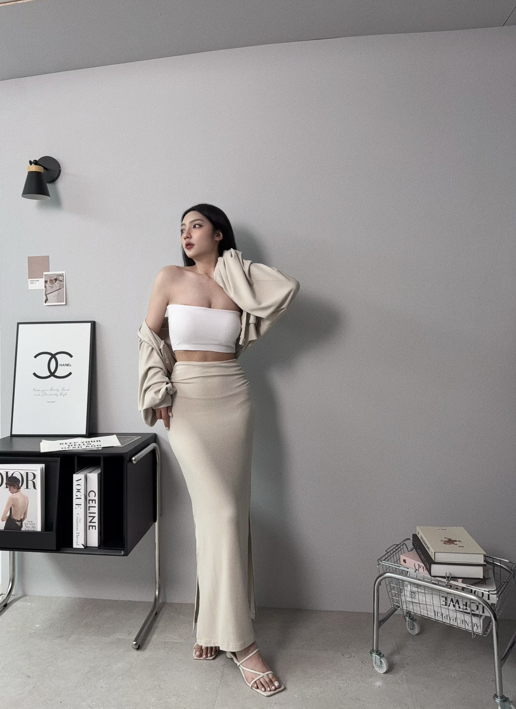 5439-1𝓐.𝓓𝓮𝓼𝓲𝓰𝓷『訂製款』腰抓皺開衩半身裙