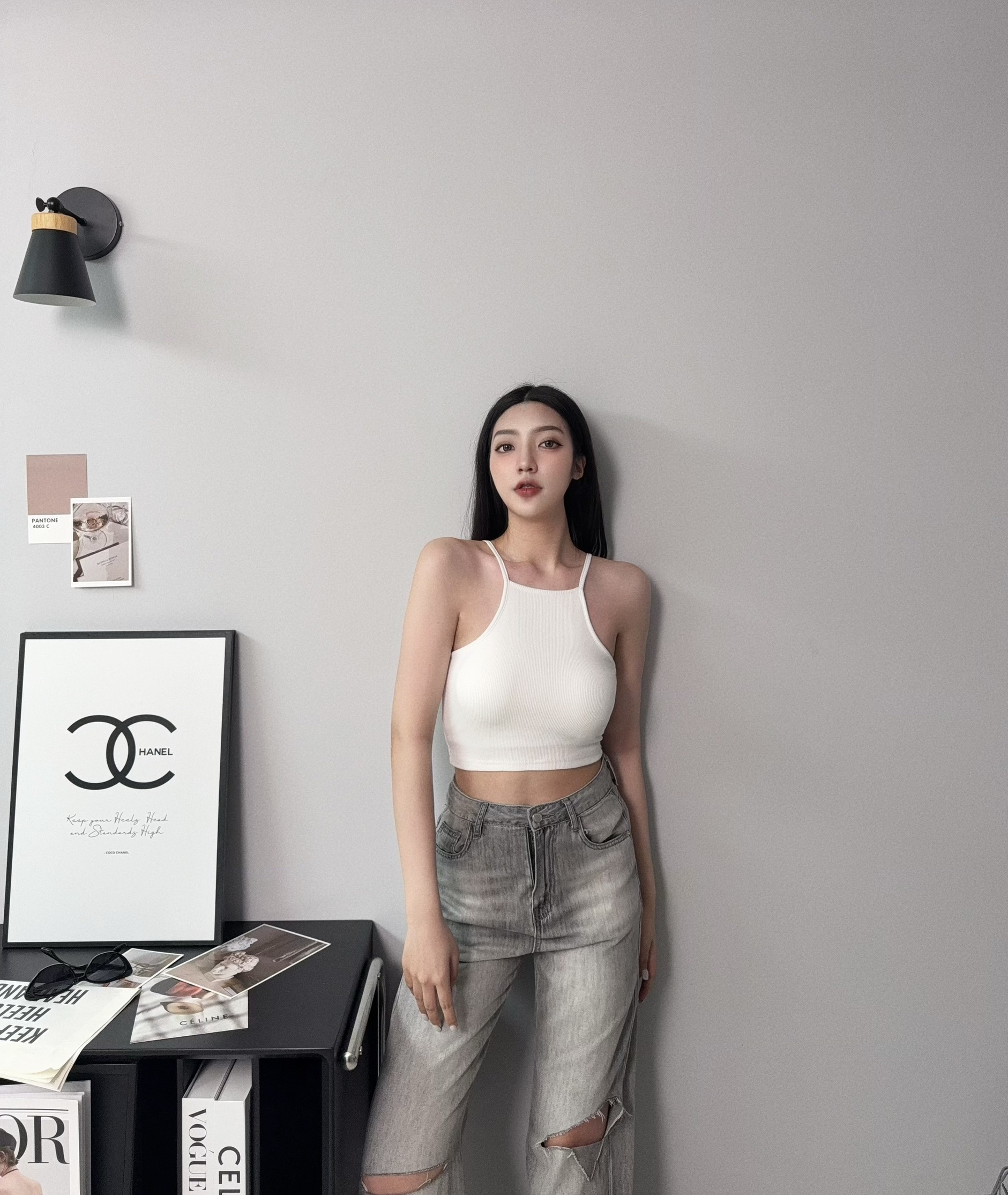 0098𝓐.𝓓𝓮𝓼𝓲𝓰𝓷『訂製款』辣妹削肩短版背心