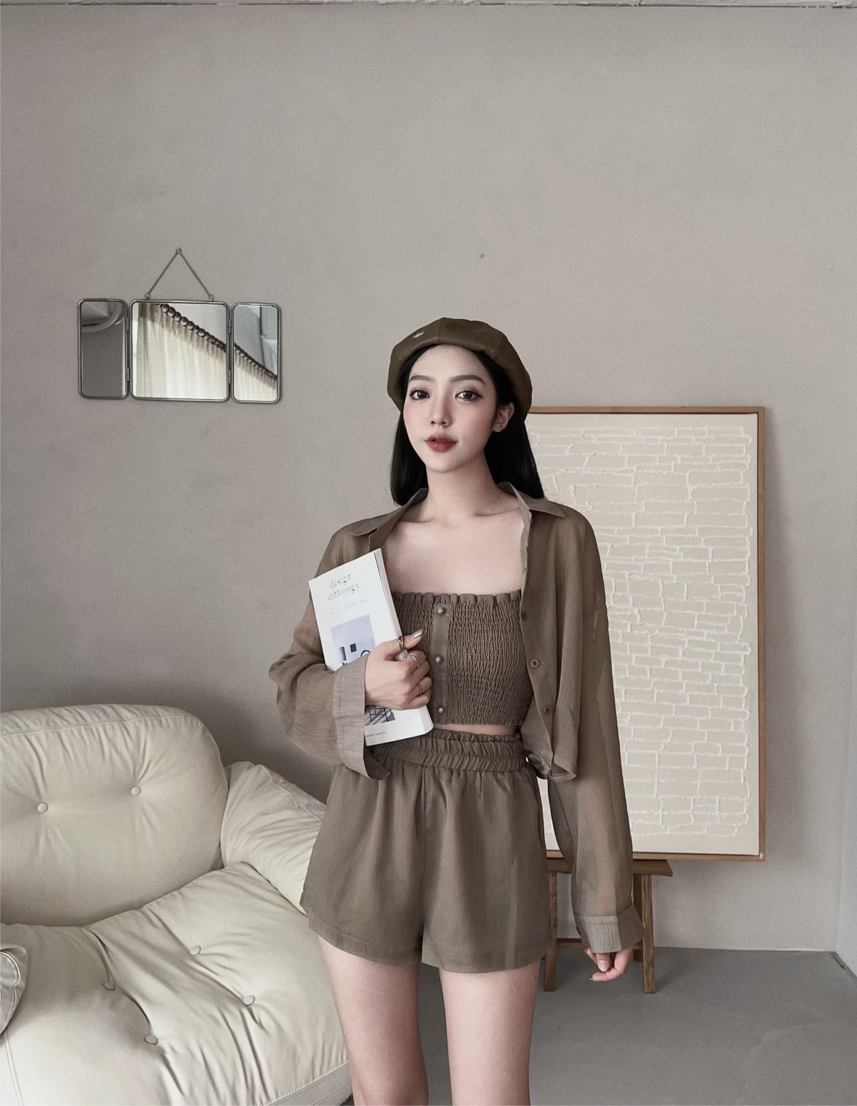 #5370𝓐.𝓓𝓮𝓼𝓲𝓰𝓷『訂製款』小清新襯衫MIX背心短褲三件套裝 (2)