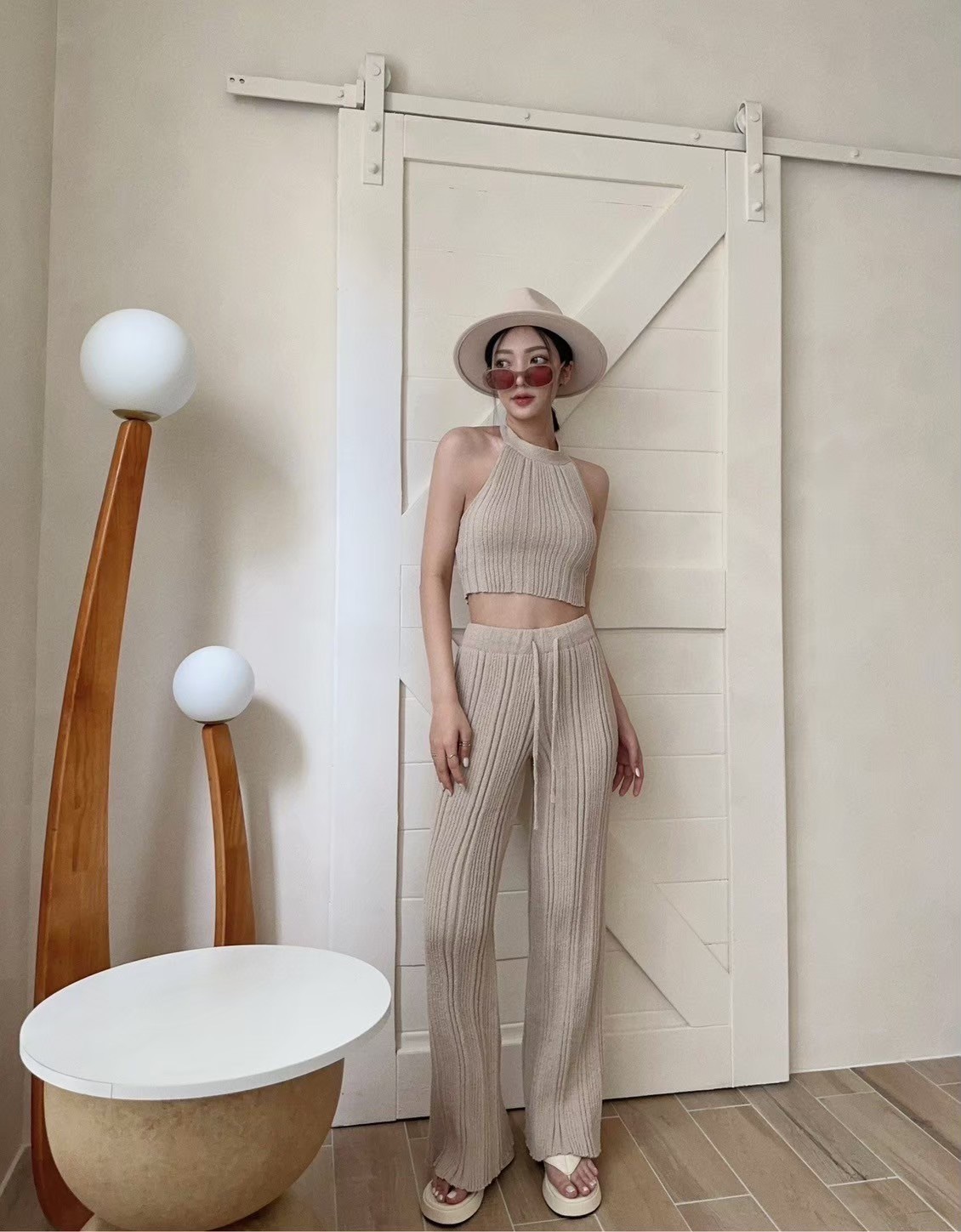 #7007𝓐.𝓓𝓮𝓼𝓲𝓰𝓷『訂製款』浪漫唯美渡假針織削肩SET