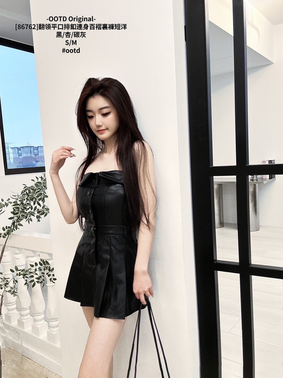 [86762]翻領平口排釦連身百褶裏褲短洋 (7)