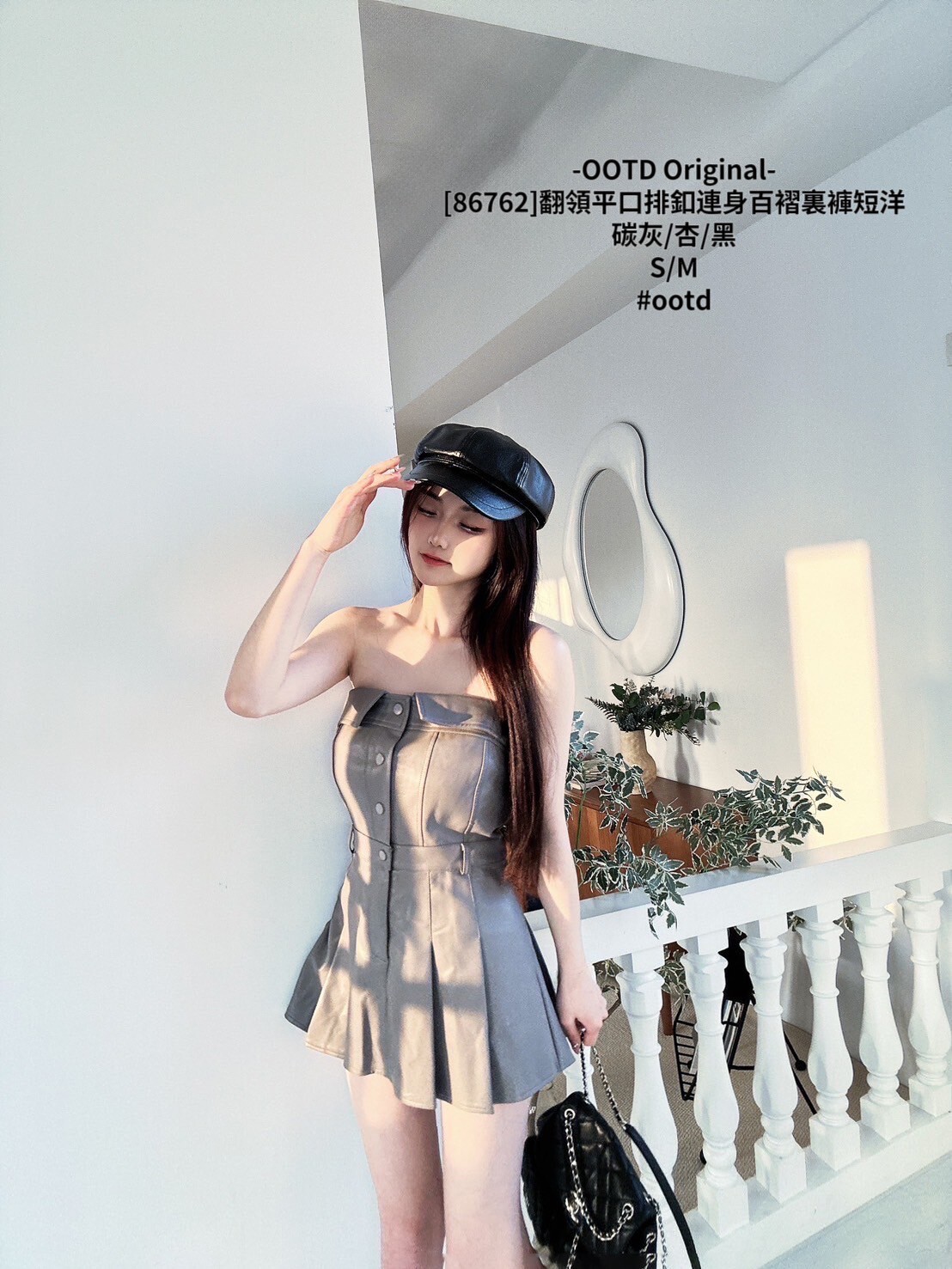 [86762]翻領平口排釦連身百褶裏褲短洋 (6)