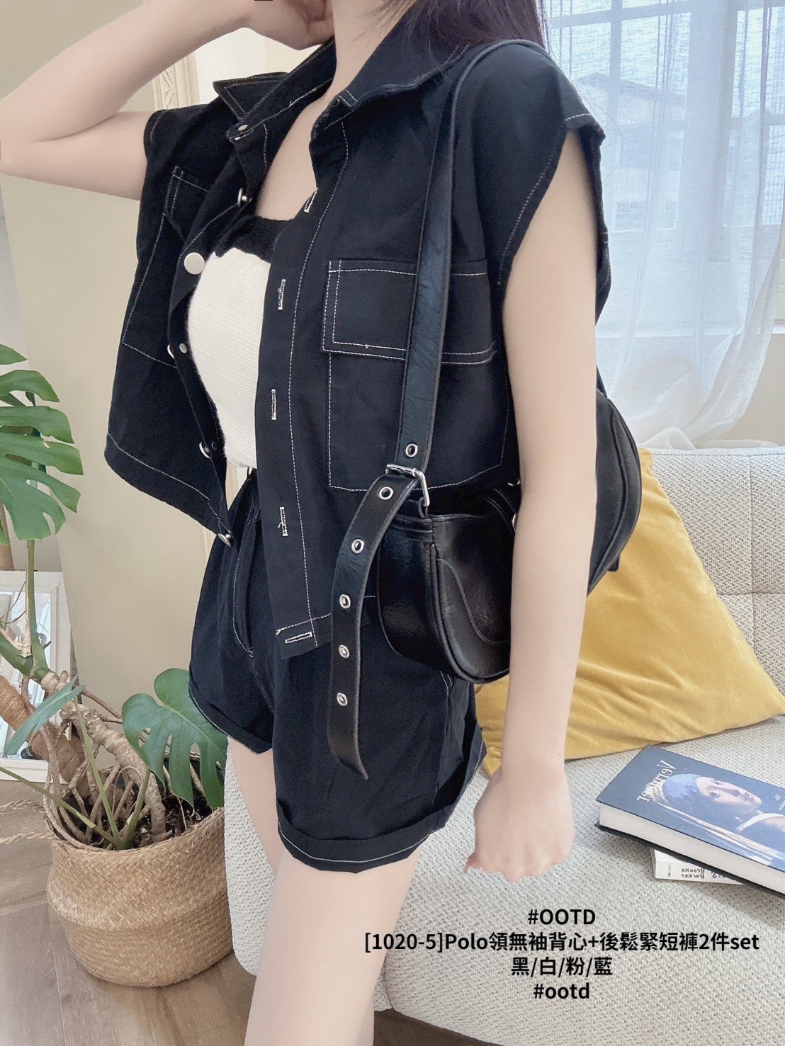 [1020-5]Polo領無袖背心+後鬆緊短褲2件set (4)