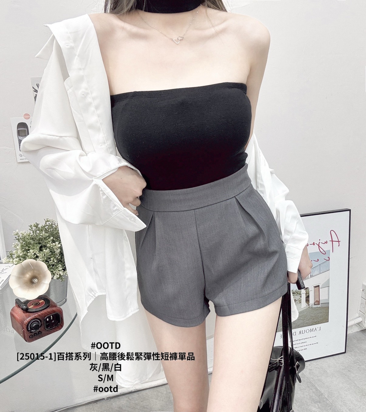 [25015-1]百搭系列｜高腰後鬆緊彈性短褲單品 (4)