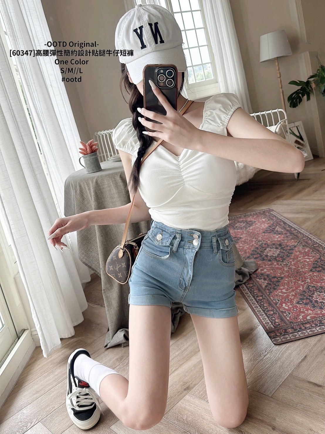 [60347]高腰彈性簡約設計貼腿牛仔短褲 (3)