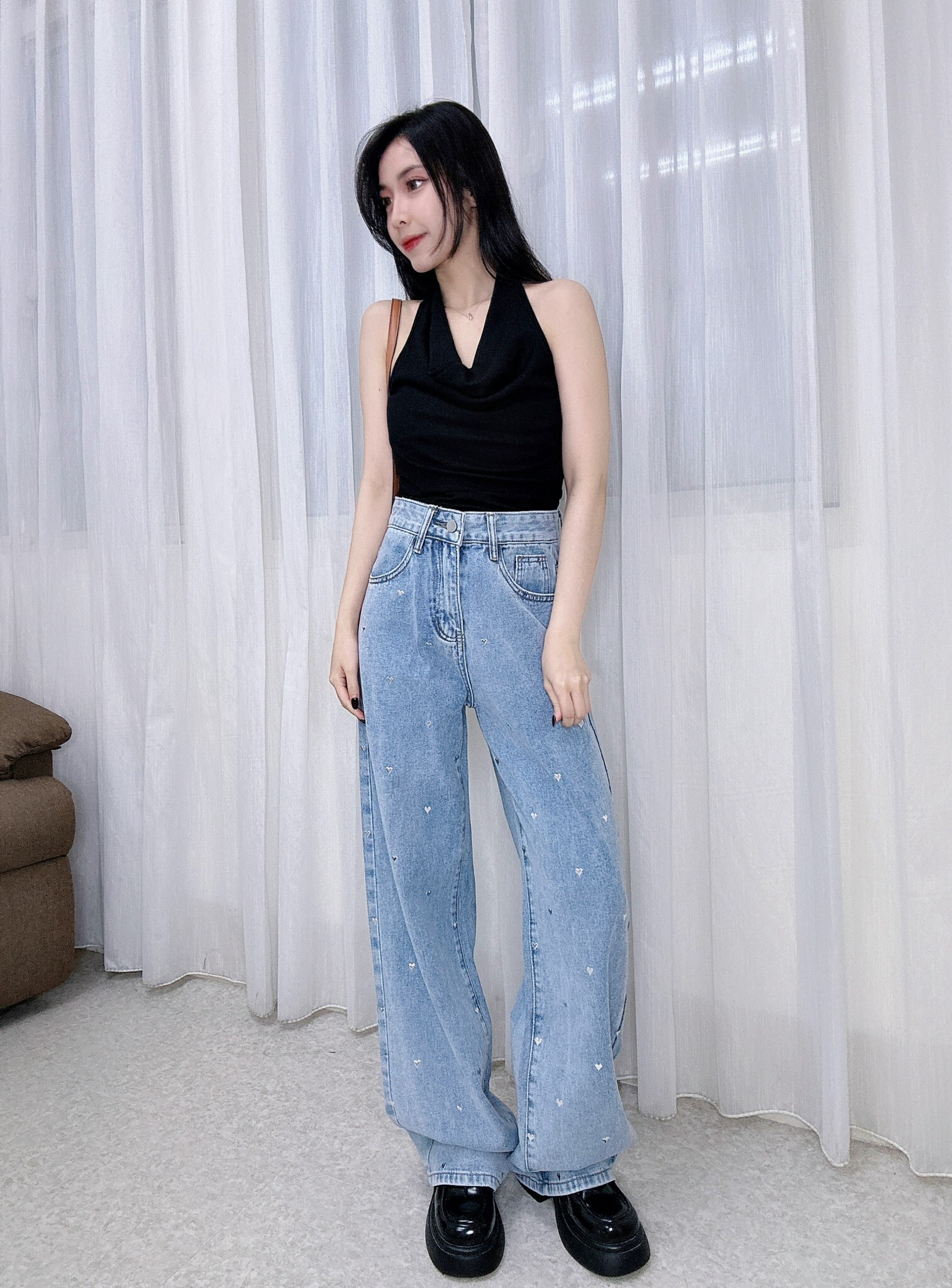 9150滿版愛心牛仔長褲