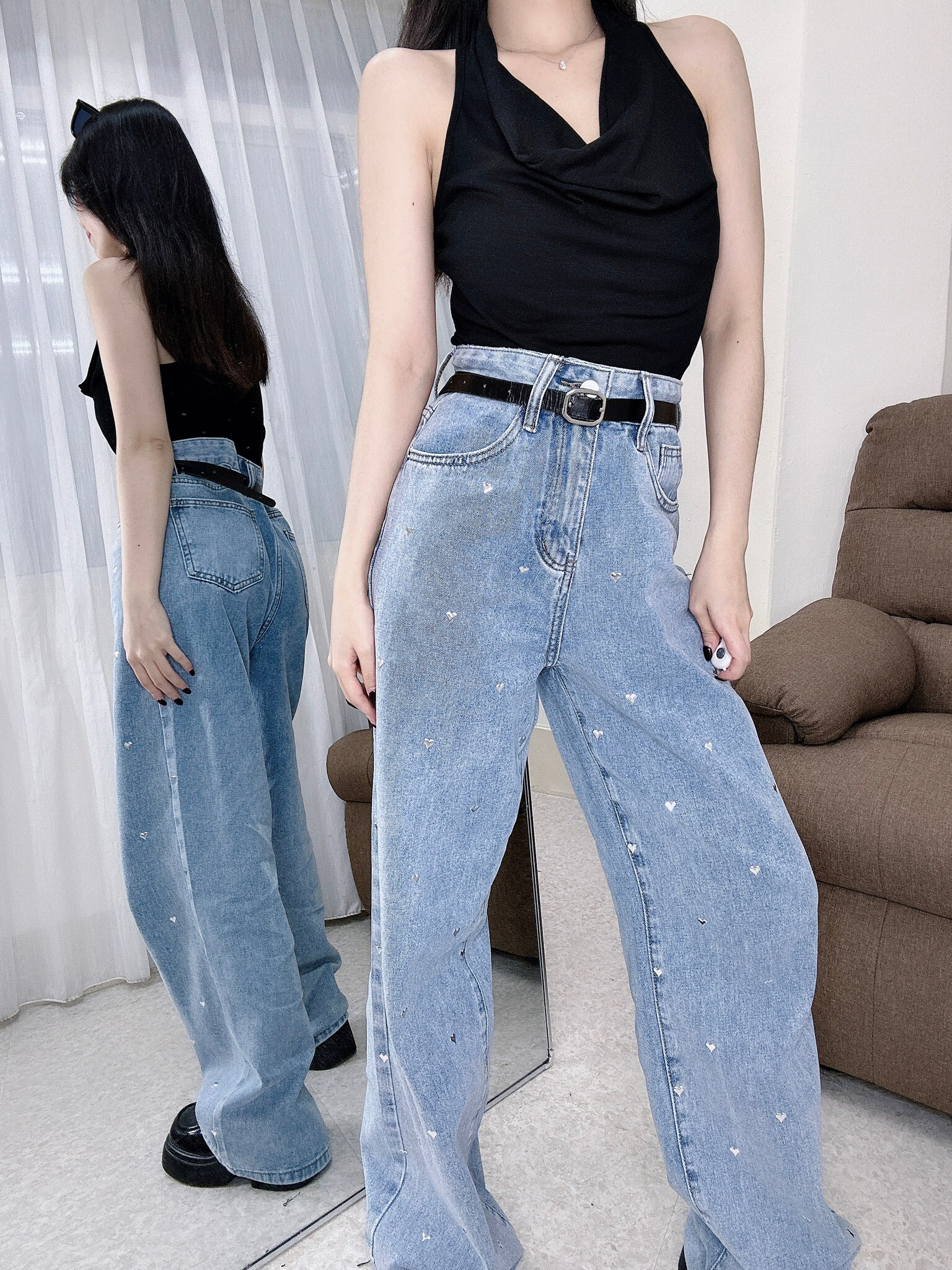 9150滿版愛心牛仔長褲 (2)