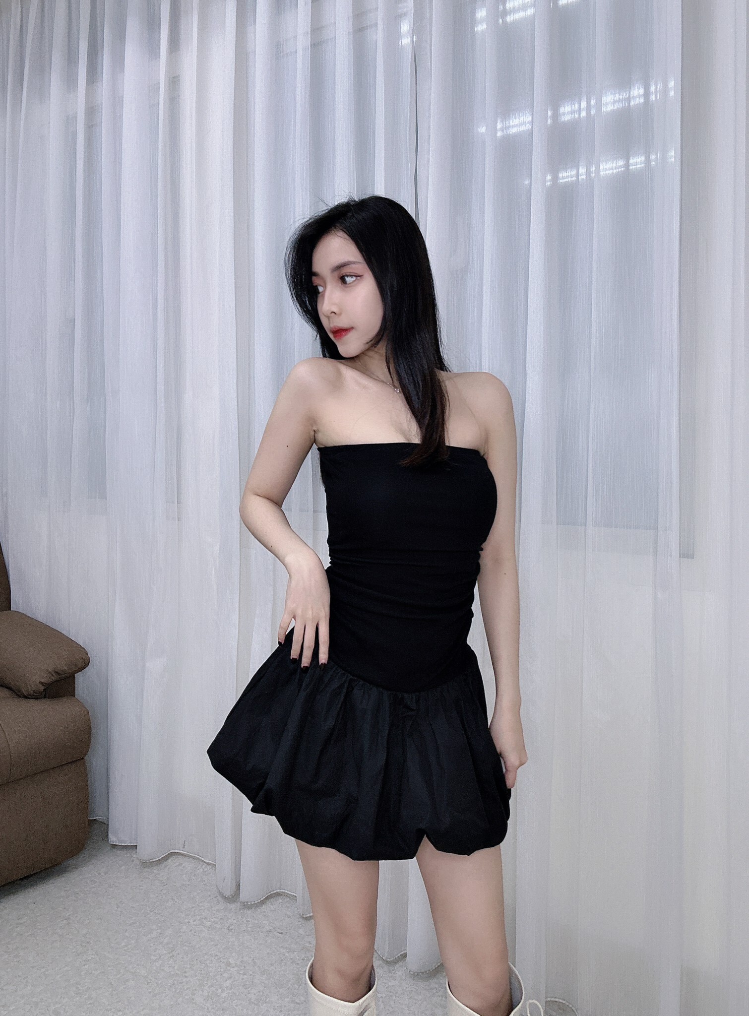 9056平口連身蓬裙洋