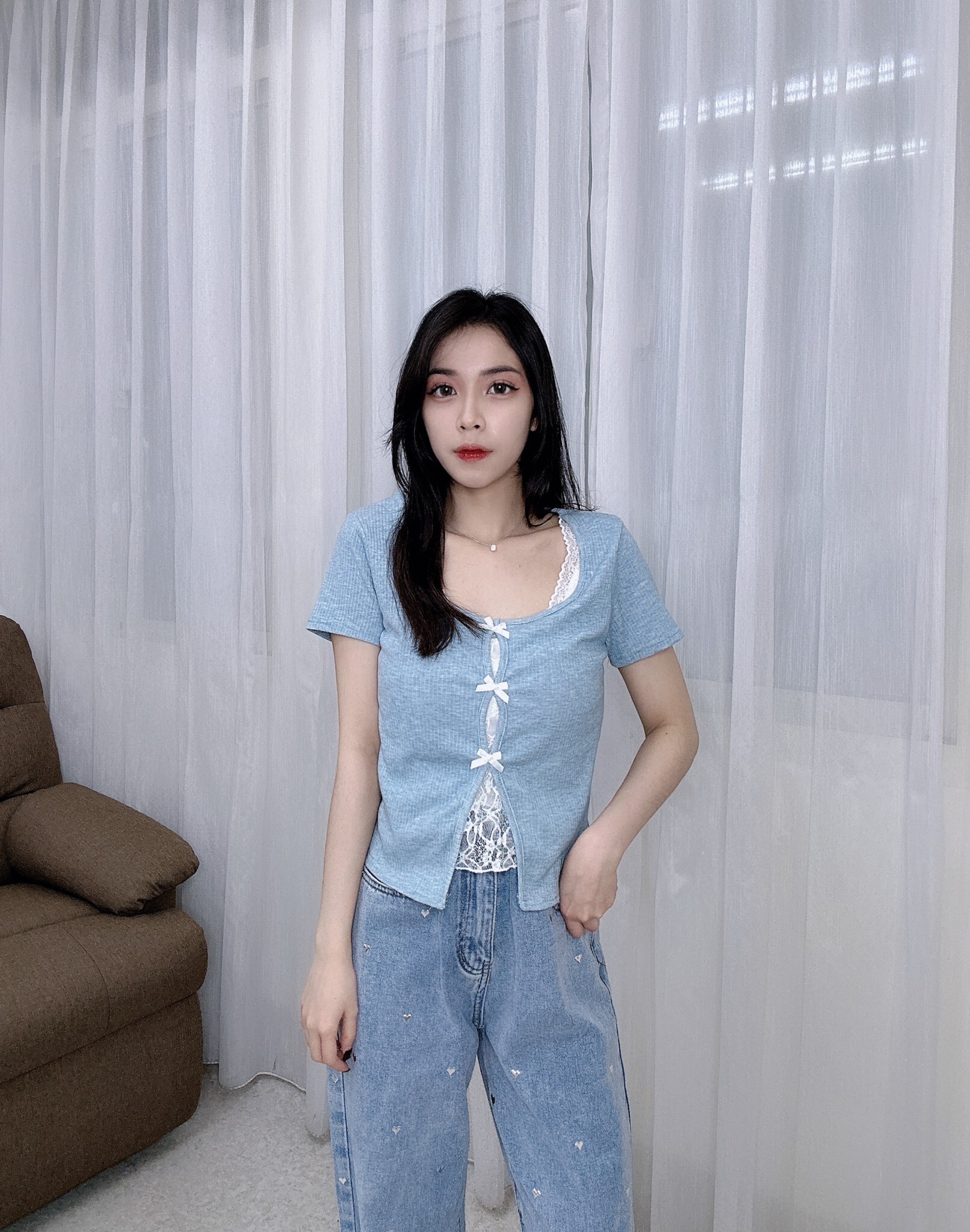 2466蝴蝶結蕾絲上衣 (2)