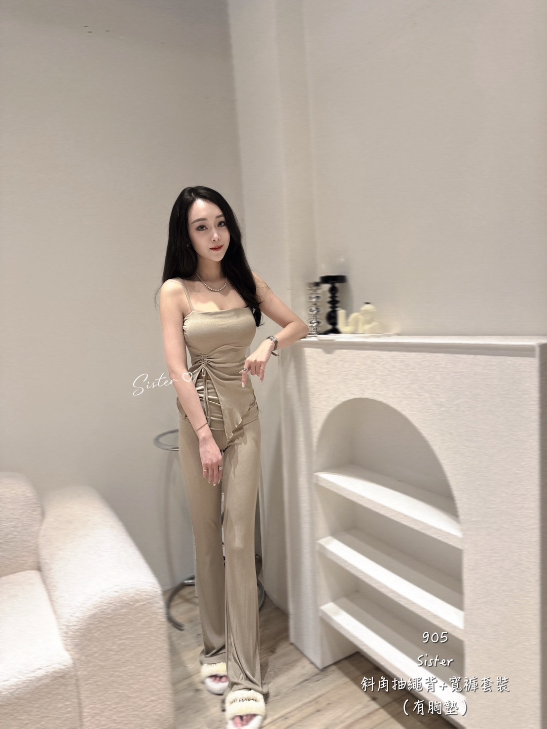 905 斜角抽繩背+寬褲套裝 (2)