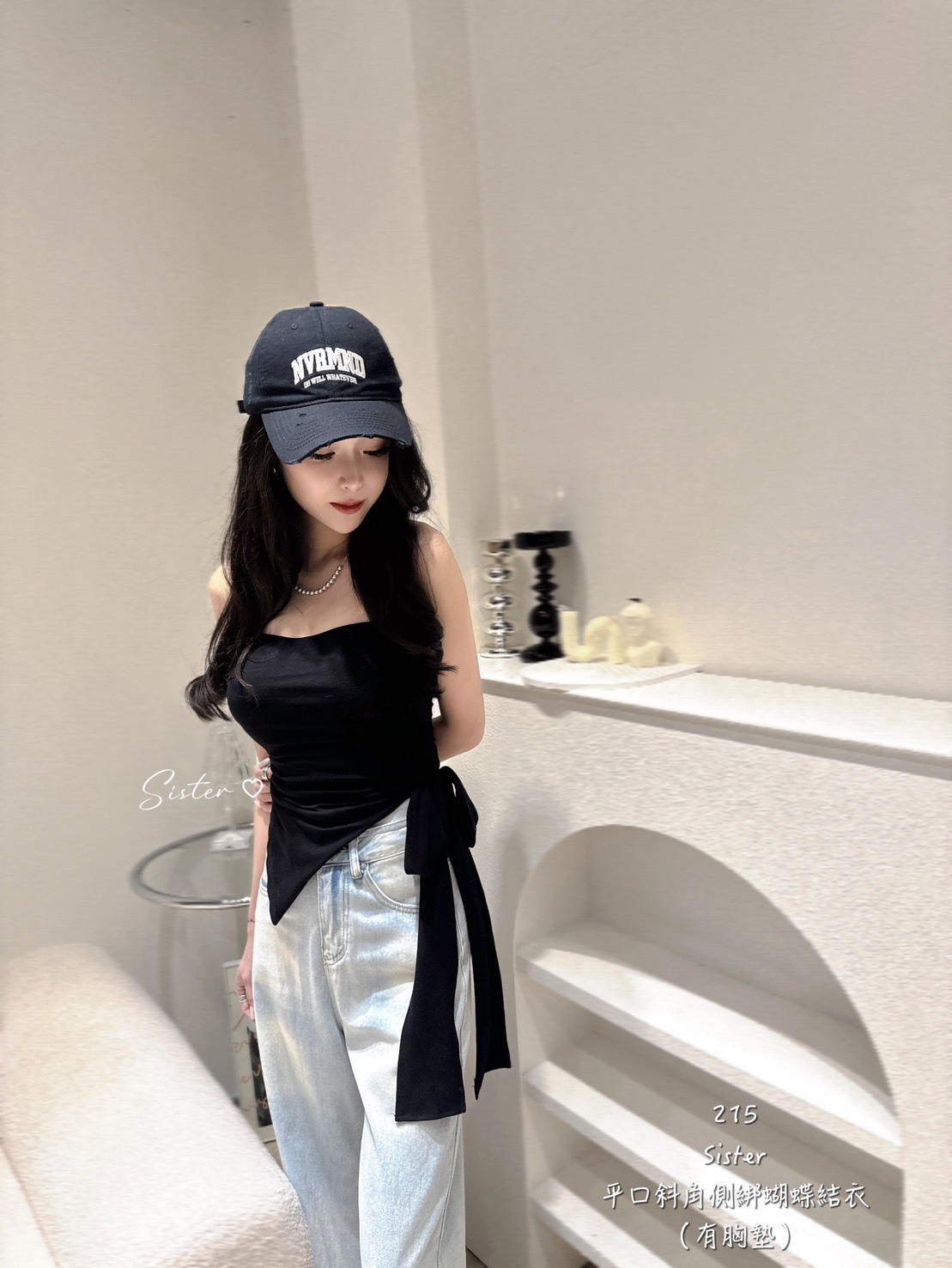 #215 平口斜角側綁蝴蝶結衣 (3)