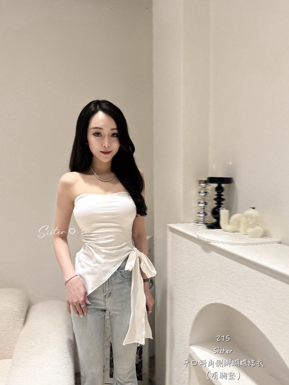 #215 平口斜角側綁蝴蝶結衣 (4)