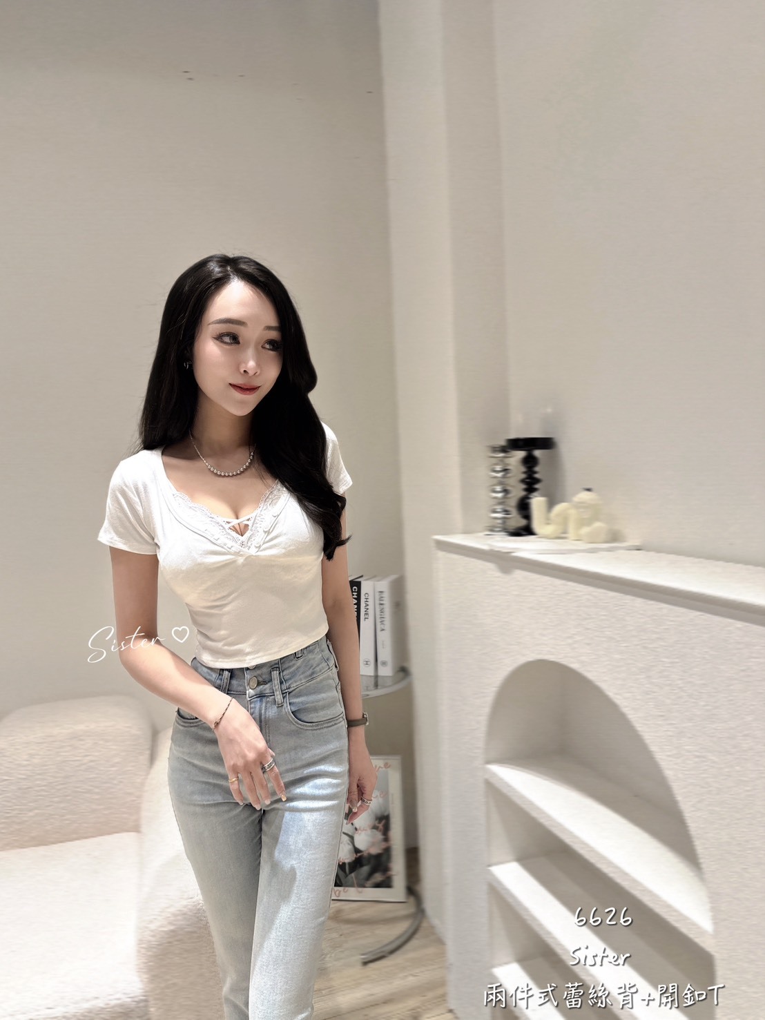 #6626 兩件式蕾絲背+開扣T (3)