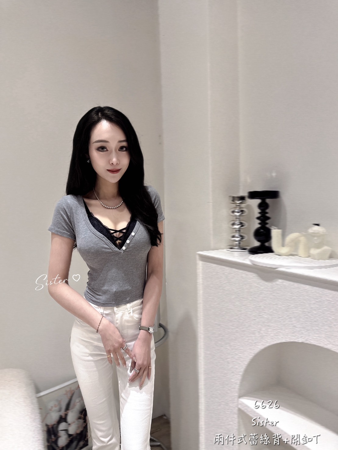 #6626 兩件式蕾絲背+開扣T (2)