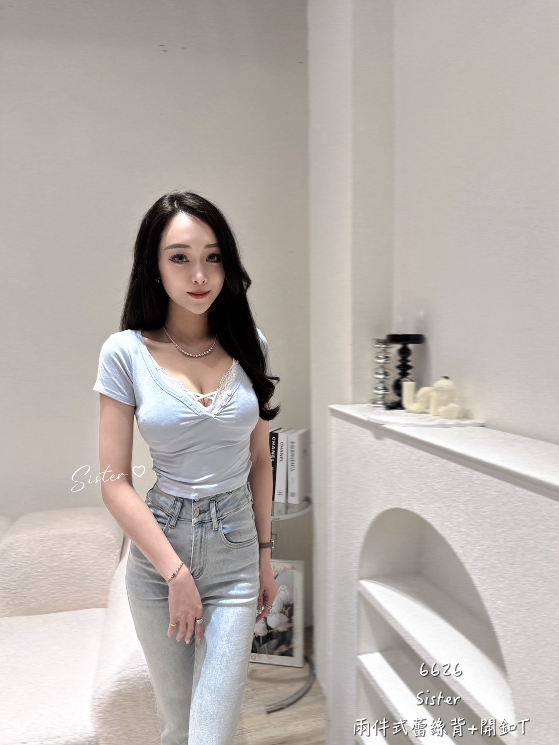 #6626 兩件式蕾絲背+開扣T (4)