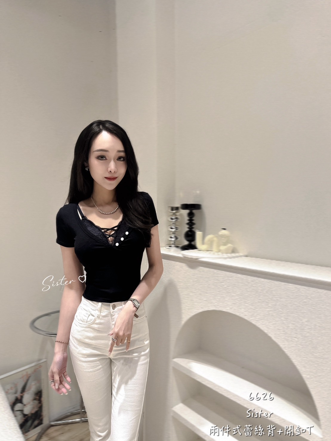 #6626 兩件式蕾絲背+開扣T