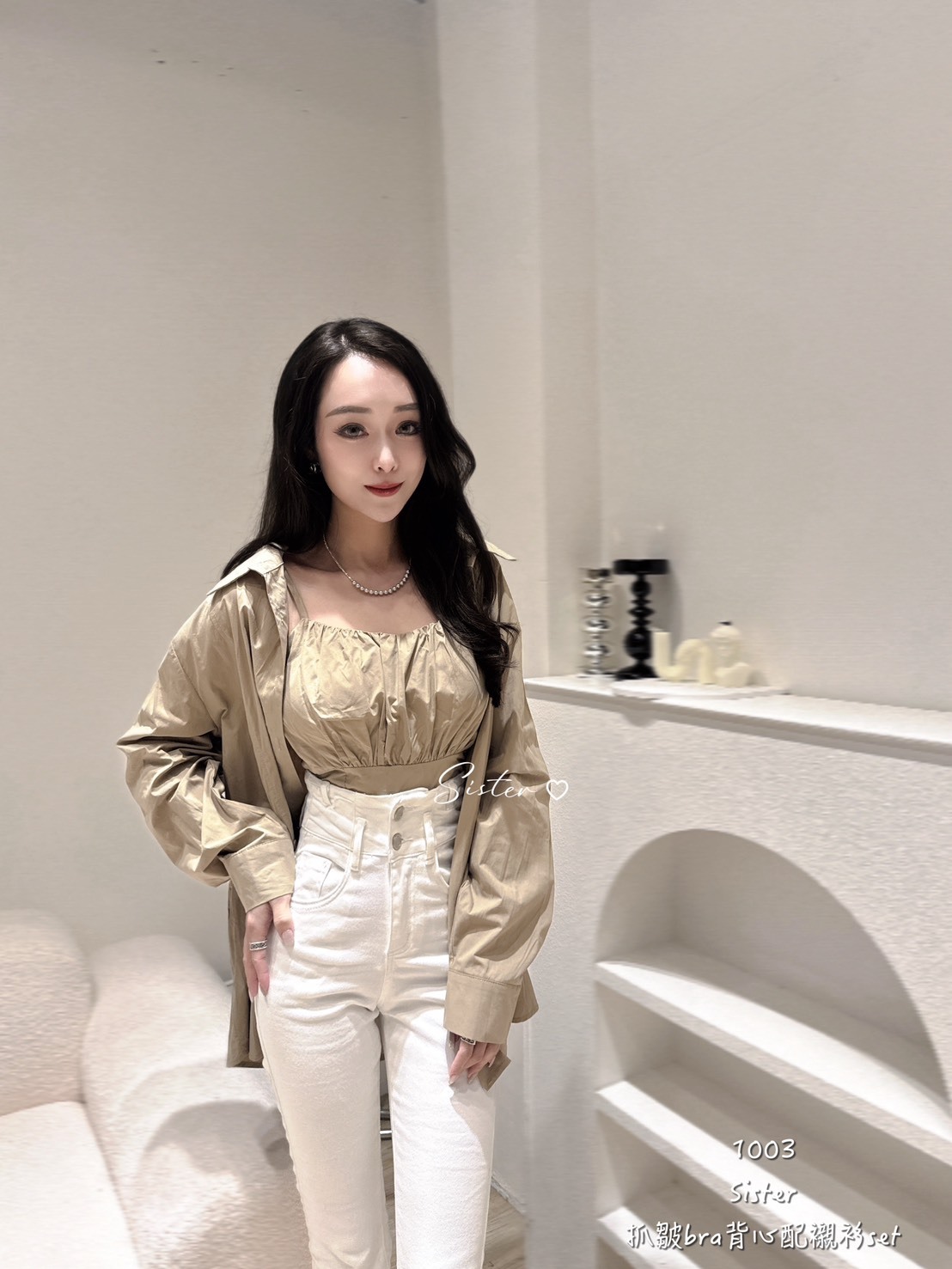 .#1003 抓皺bra背心配襯衫set (3)
