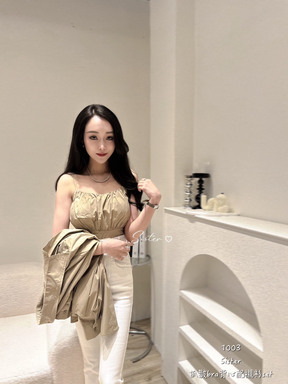 .#1003 抓皺bra背心配襯衫set (2)