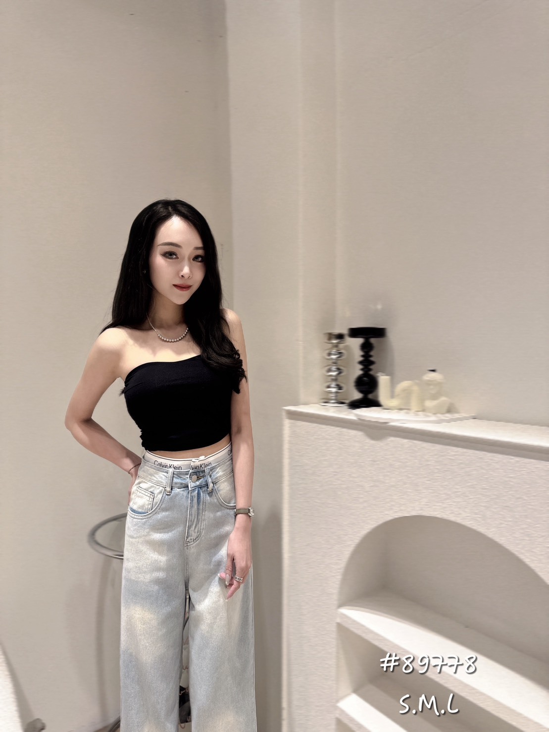 89778 高腰織帶牛仔寬褲 (3)