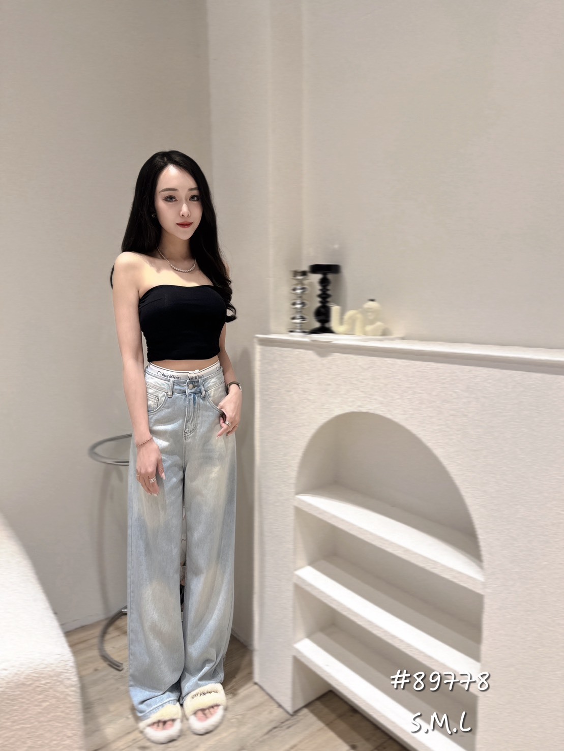 89778 高腰織帶牛仔寬褲 (4)