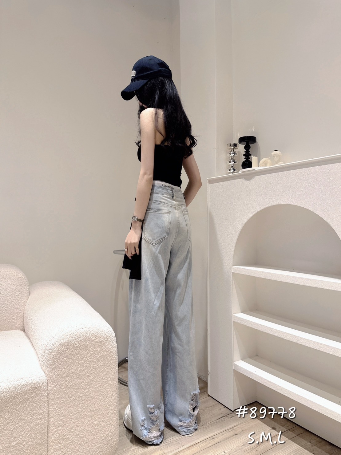 89778 高腰織帶牛仔寬褲 (2)