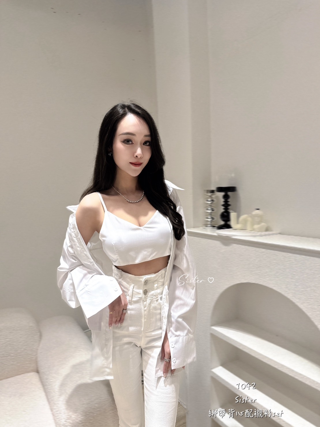 1042 綁帶背心配襯衫set