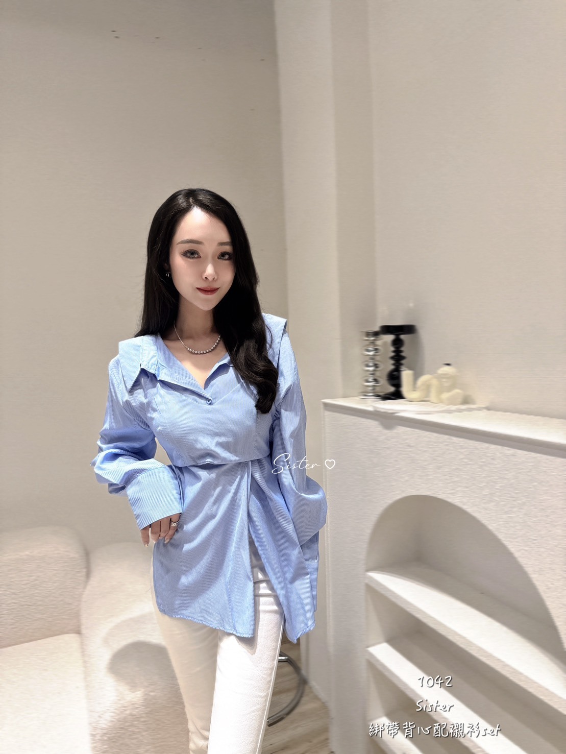 1042 綁帶背心配襯衫set (4)