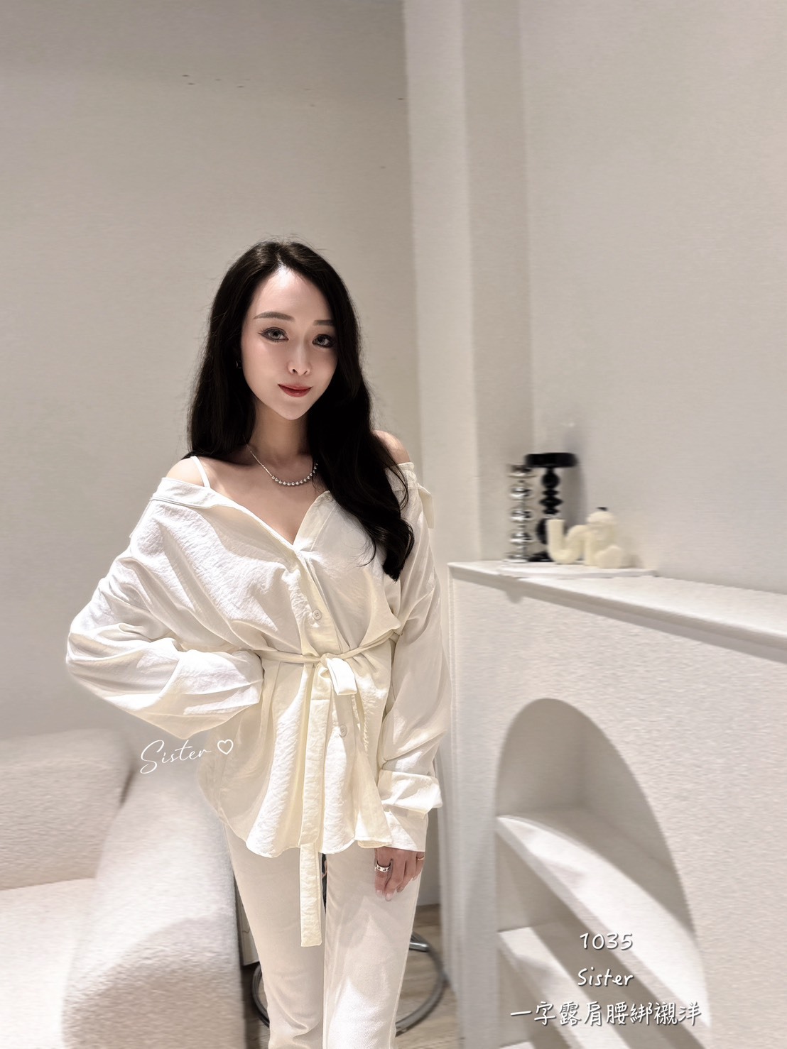 1035 一字露肩腰綁襯洋 (4)