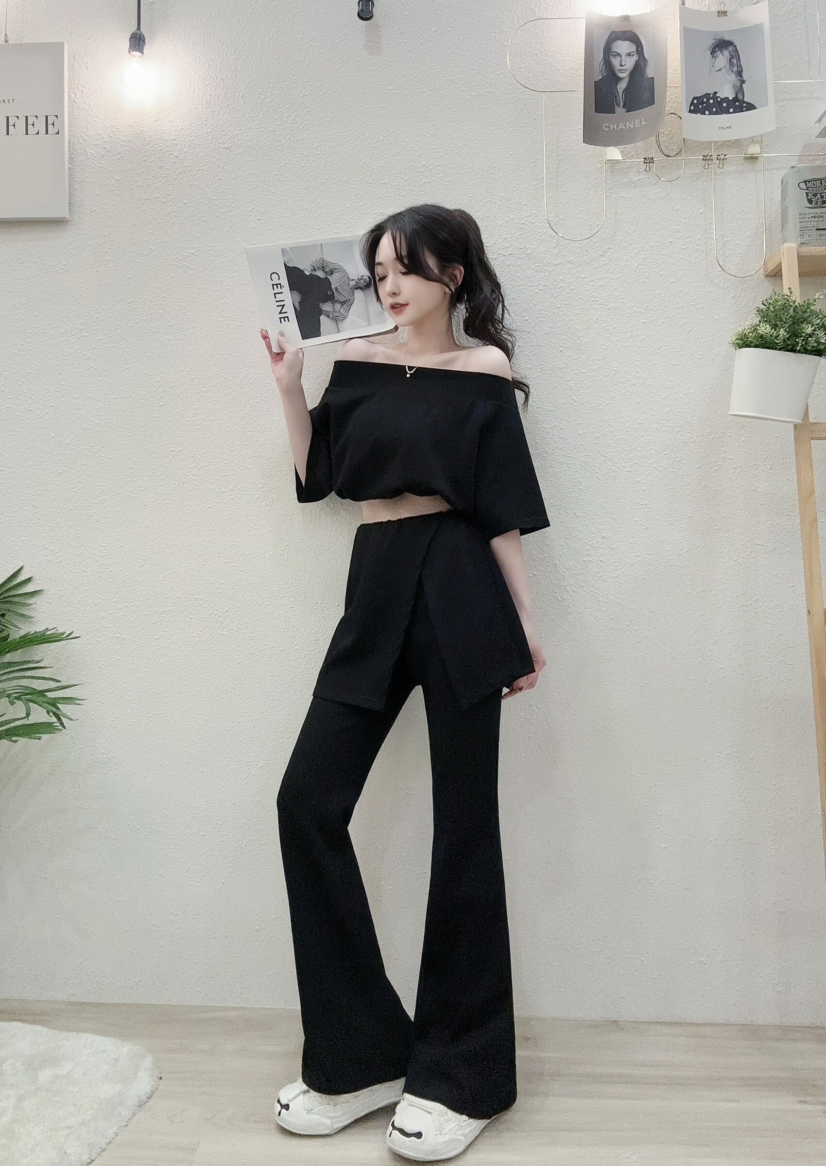 #8913質感休閒雙層開叉喇叭褲套裝 (3)