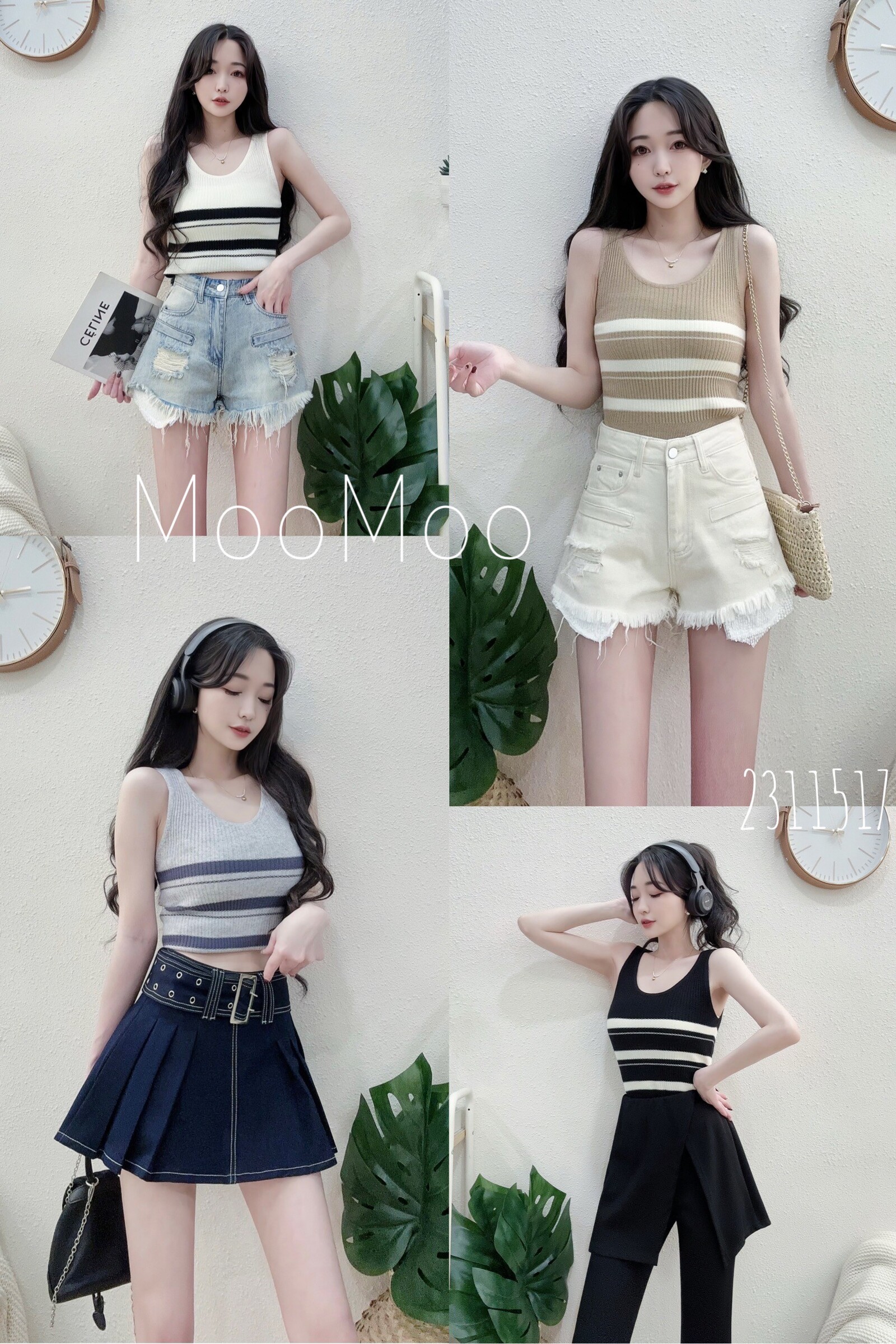 #23115包色款U領配色橫條針織背心 (5)