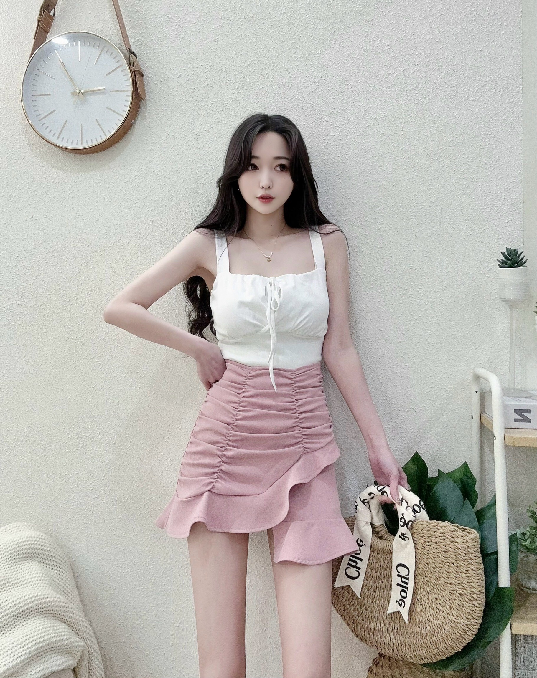 2001甜美寬肩綁帶罩杯短版背心 芋卡白黑 (4)