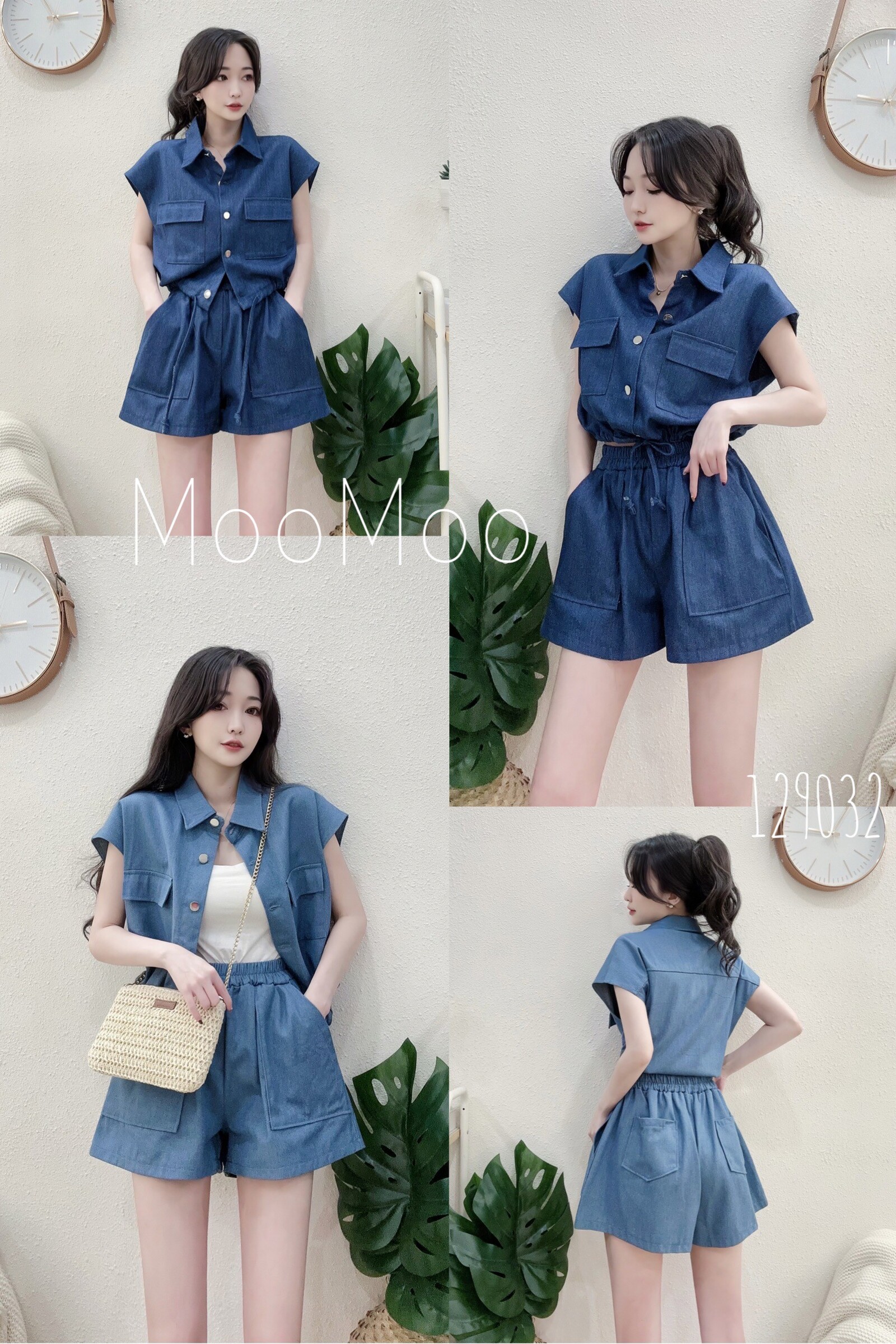 1290隨性寬鬆牛仔襯衫短褲套裝 (5)