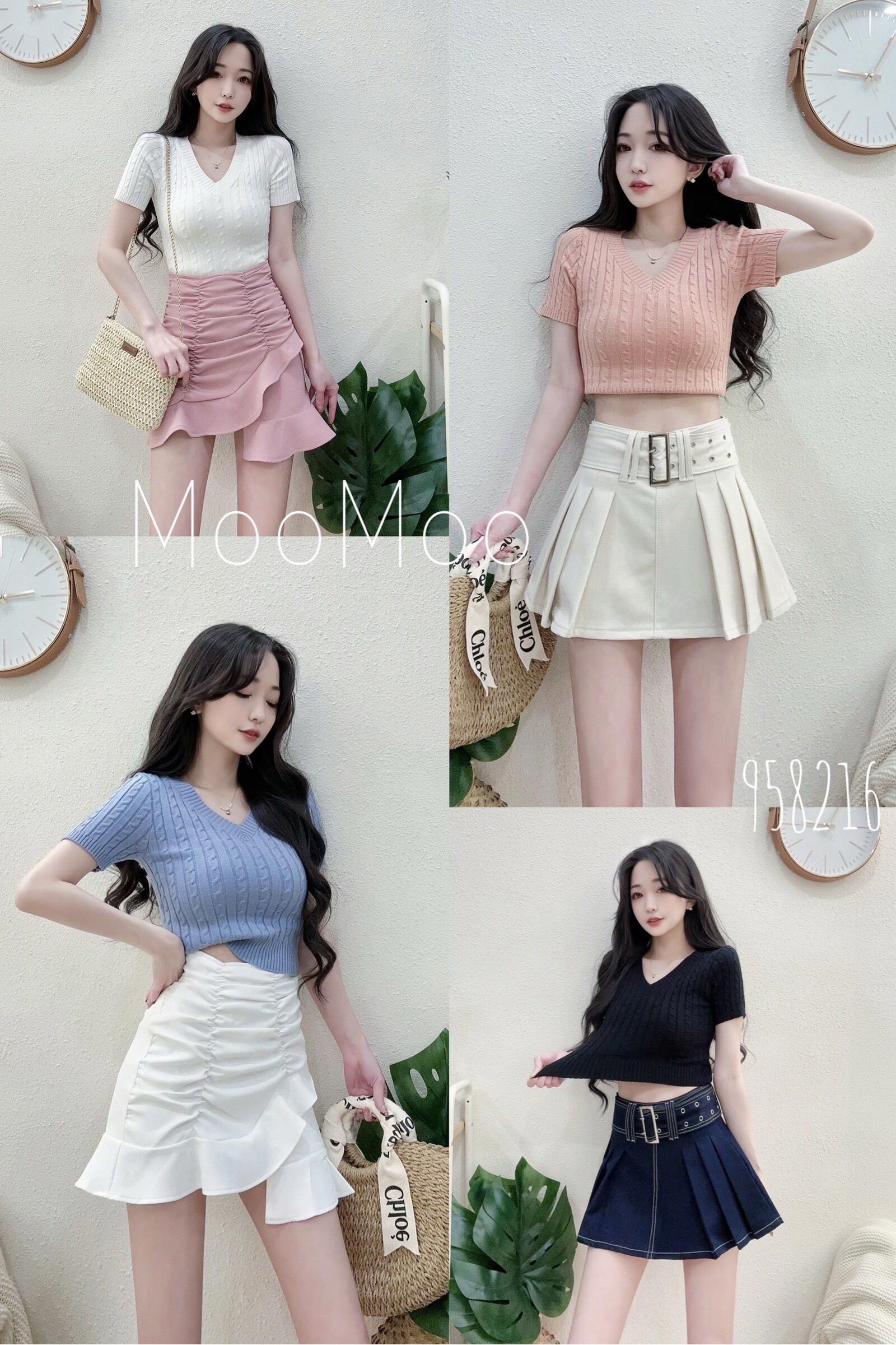 9582百搭V領麻花針織短版上衣 粉藍白黑 (5)