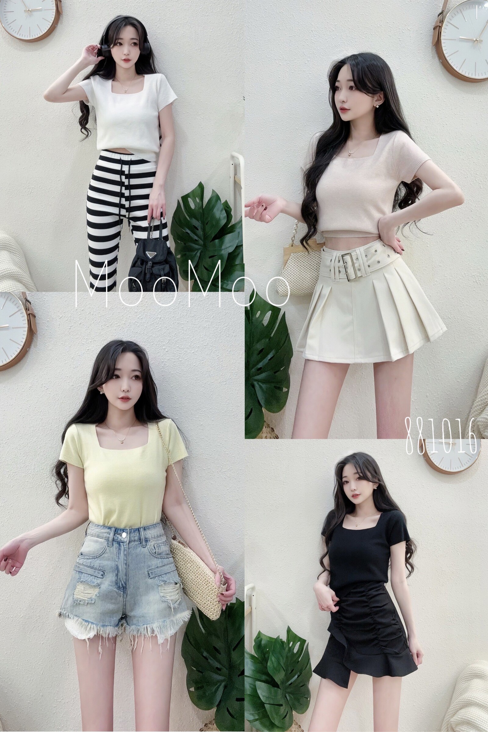 #8810好感方領親膚針織打底上衣 黃粉白黑 (5)