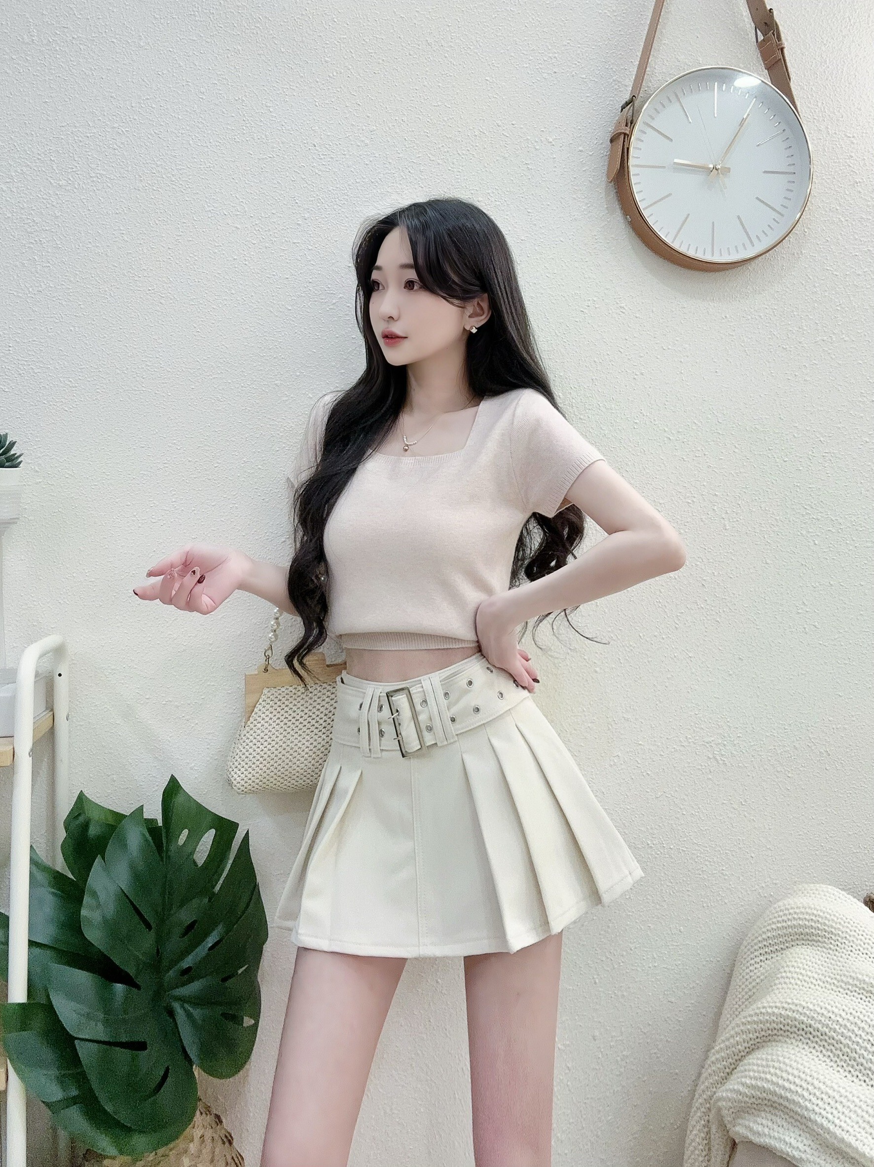 #8810好感方領親膚針織打底上衣 黃粉白黑 (3)